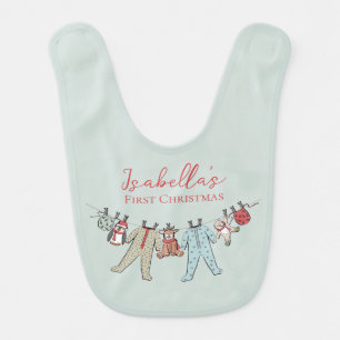 Mint Green Baby's First Christmas Gender Neutral Baby Bib