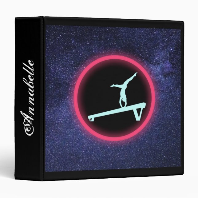Mint Green Balance Beam Gymnastics Galaxy 3 Ring Binder (Front/Spine)