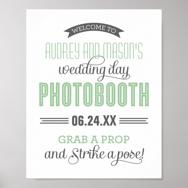 Mint Green Banner Photo Booth Wedding Poster (Front)