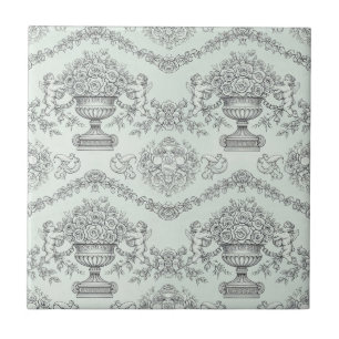 Mint Green Baroque Cherub and Floral Urn Toile Ceramic Tile