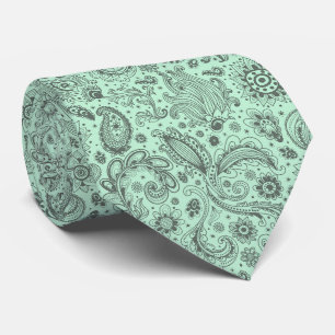 Mint Green Batik boho style floral paisley pattern Neck Tie