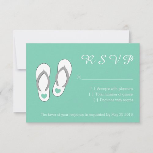 Mint green beach slippers RSVP wedding cards