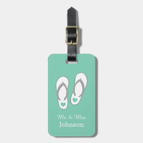 Mint green beach slippers travel luggage tags
