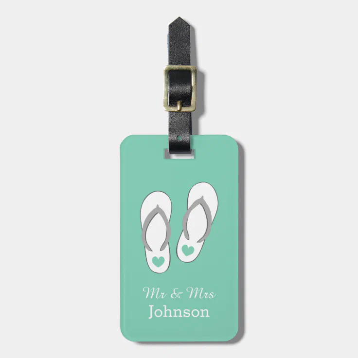 Mint green beach slippers travel luggage tags | Zazzle