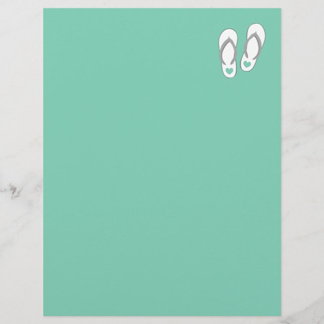 Mint green beach slippers wedding stationery (Front)
