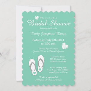 Mint green beach theme bridal shower invitations