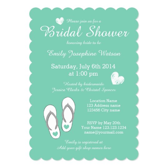 Mint Green Beach Theme Bridal Shower Invitations