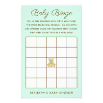 Mint Green Bear Baby Shower Bingo Game Flyer