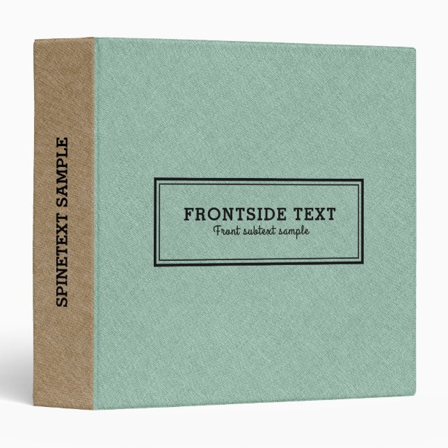 Mint-green & Beige Faux Linen 3 Ring Binder (Front/Spine)
