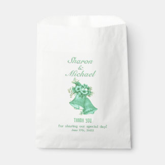 Mint Green Bells Wedding Favor Bag Names and Date
