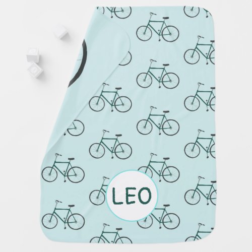 Mint green bicycles for a cozy baby monogram baby blanket