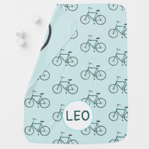 Mint green bicycles for a cozy baby monogram blanket