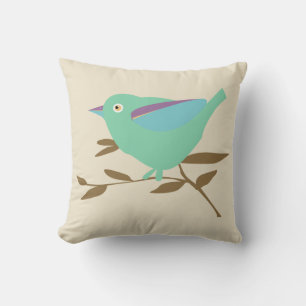 Mint green bird throw pillow