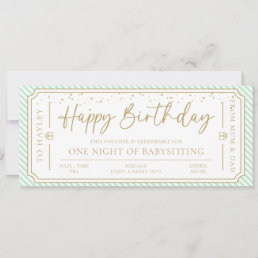 Mint Green Birthday Babysitting Gift Voucher Card