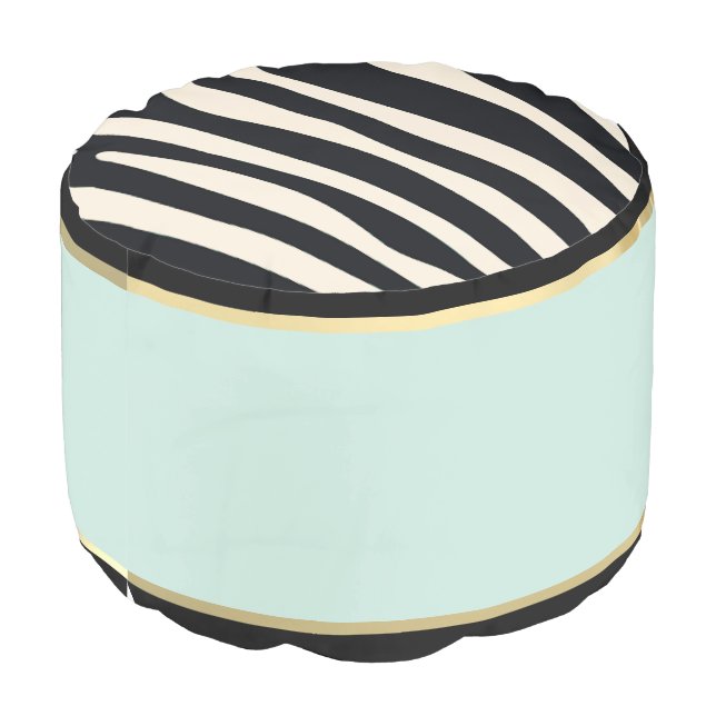 Mint green, black and cream leopard print pouf (Angled Back)