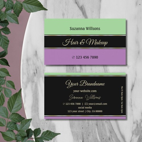 Mint Green Black and Lavender Stripes Stylish Business Card