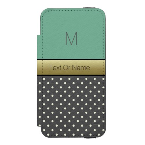 Mint Green Black And White Polka Dots Custom Name iPhone SE55s Wallet Case