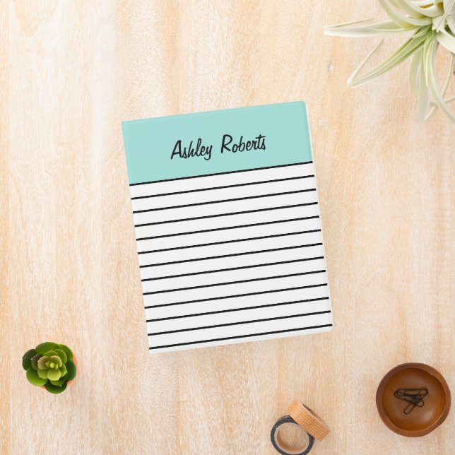 Mint Green Black and White Stripes Elegant Mini Binder (InSitu)