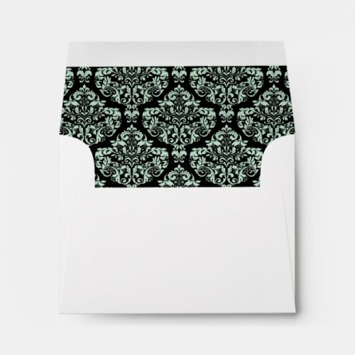 Mint Green Black Damask Lined Wedding Envelopes