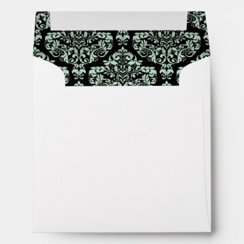 Mint Green Black Damask Lined Wedding Envelopes