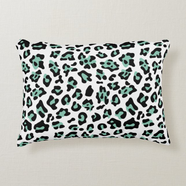 Mint Green Black Leopard Animal Print Pattern Decorative Pillow (Front)