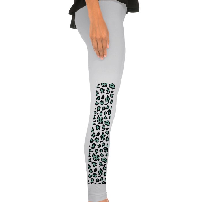 Mint Green Black Leopard Animal Print Pattern Leggings