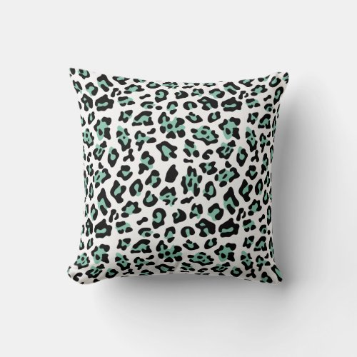 Mint Green Black Leopard Animal Print Pattern Throw Pillow