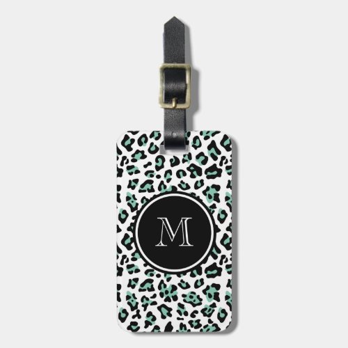 Mint Green Black Leopard Animal Print with Monogra Luggage Tag
