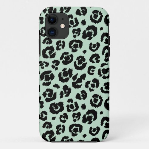 Mint Green Black Leopard Print iPhone 11 Case