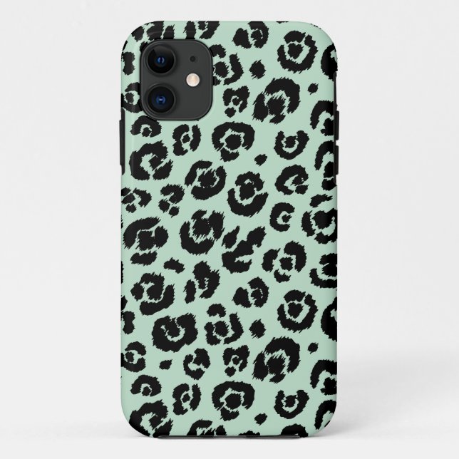 Mint Green Black Leopard Print Case-Mate iPhone Case (Back)