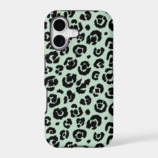 Mint Green Black Leopard Print Iphone Case (Back)