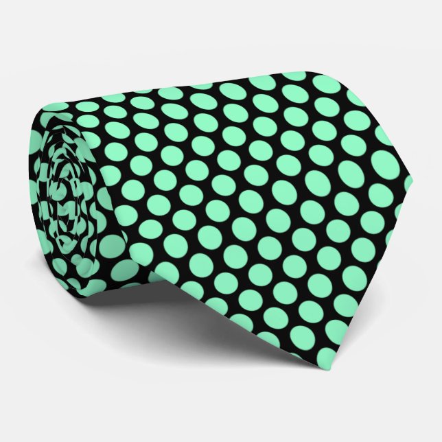 Mint Green Black Polka Dots Neck Tie (Rolled)