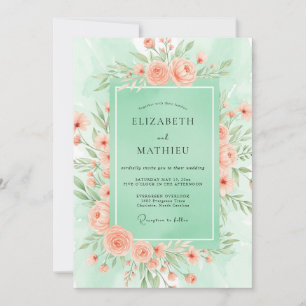 Mint Green Blossoming Spring Wedding Invitation