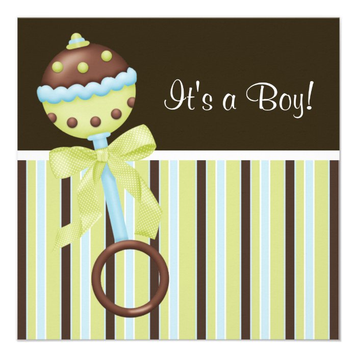 Mint Green Blue Brown Baby Boy Shower Invitations