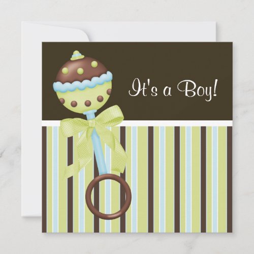 Mint Green Blue Brown Baby Boy Shower Invitations