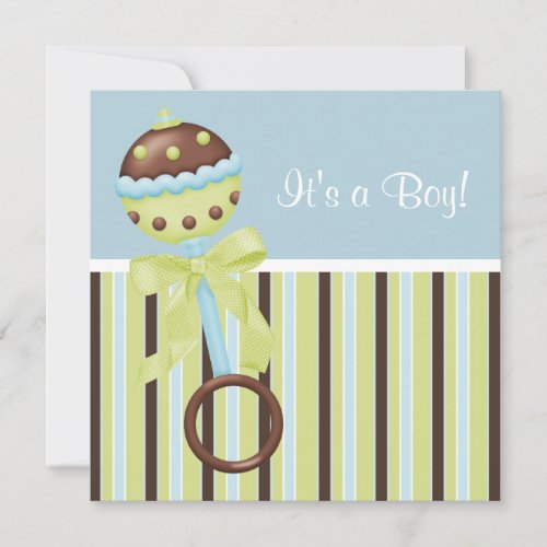 Mint Green Blue Brown Baby Boy Shower Invitations