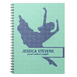 Mint-Green & Blue Dancer Silhouette Illustration Notebook