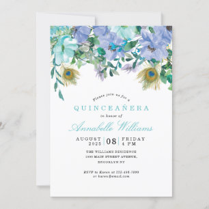 Mint Green Blue Floral QUINCEAÑERA Vintage Boho Invitation