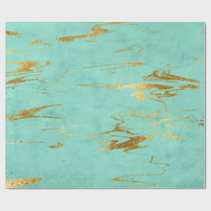 Mint Green Blue Gold Marble Shiny Glam Wrapping Paper