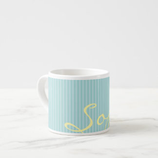 Mint Green & Blue Name Mug – Solid Thin Stripes