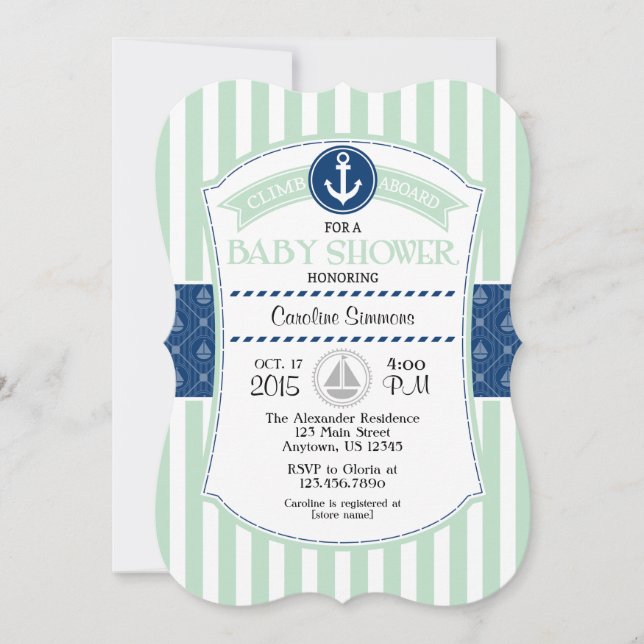 Mint Green Blue Nautical Baby Shower Invitation (Front)