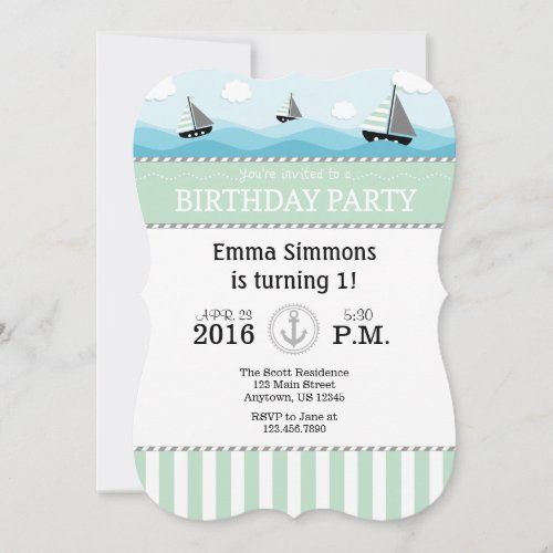 Mint Green Blue Nautical Birthday Invitation