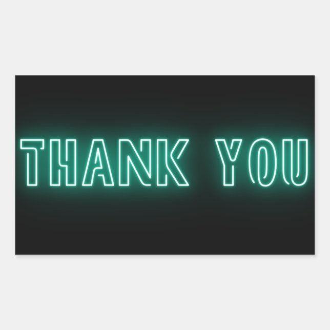 Mint Green Blue Neon Sign Trendy Thank You Rectangular Sticker (Front)