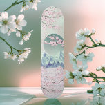 Mint Green Blue Pink Cherry Blossom Moon Mountain  Skateboard<br><div class="desc">Mint green & pink cherry blossoms & moon rising Asiatic mountain skateboard.</div>