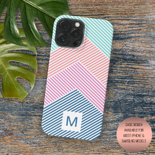 Mint Green Blue Pink Peach Orange Stripes Pattern iPhone 13 Pro Max Case