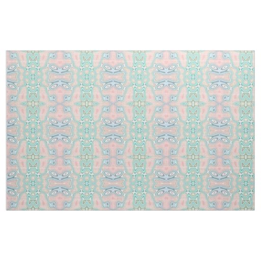Mint Green Blue Pink Retro Nouveau Mosaic Pattern Fabric