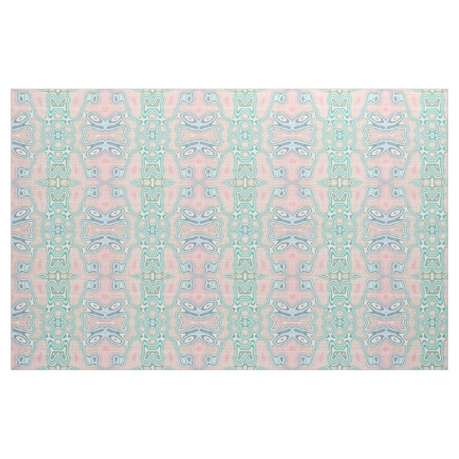 Mint Green Blue Pink Retro Nouveau Mosaic Pattern Fabric (Fat Quarter)