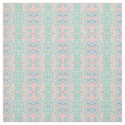 Mint Green Blue Pink Retro Nouveau Mosaic Pattern Fabric