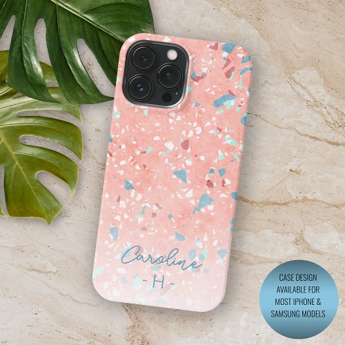 Mint Green Blue White Coral Red Terrazzo Pattern iPhone 13 Pro Max Case