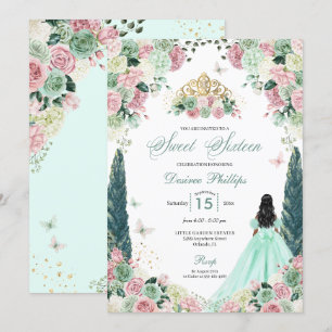 Mint Green & Blush Enchanted Garden Sweet Sixteen Invitation